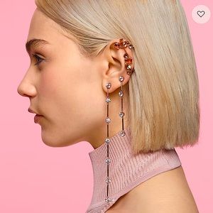 Swarovski Constella drop earrings
Asymmetrical design, Round cut, White, Rose